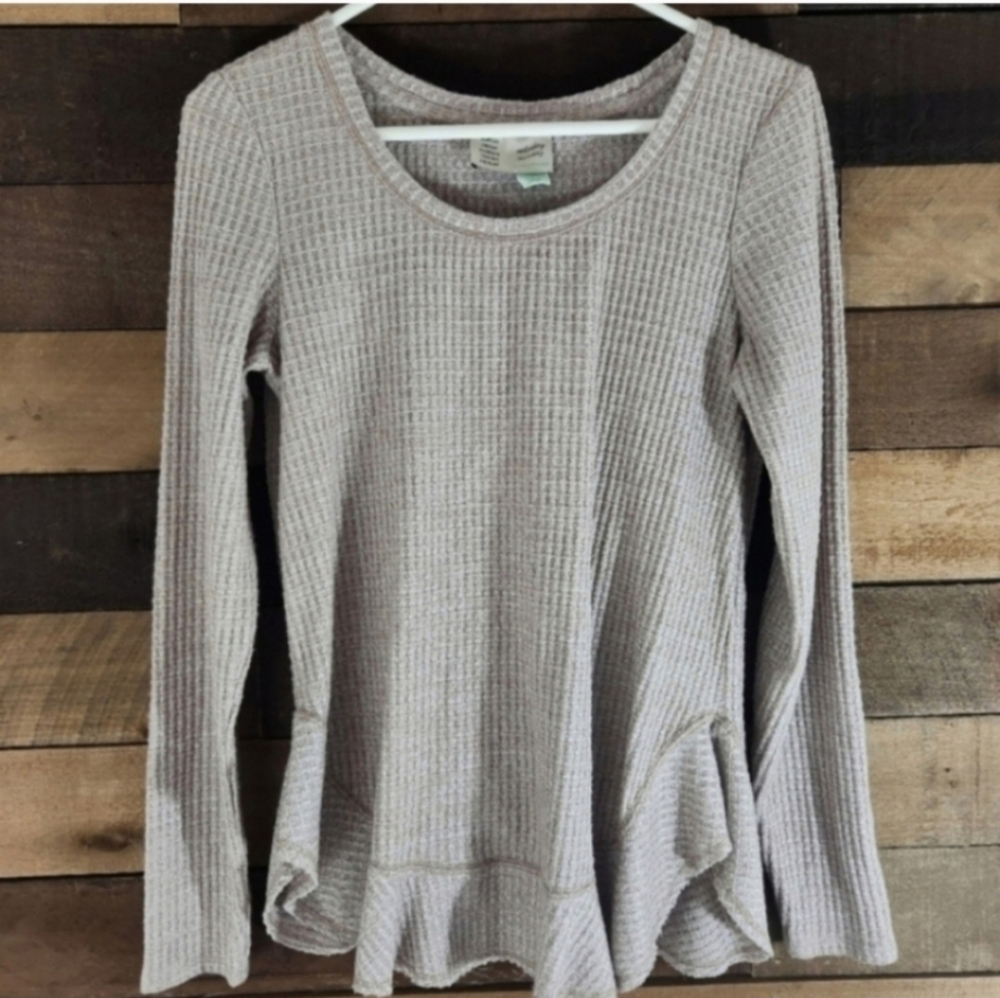 Anthropologie Saturday Sunday Waffle Knit Ruffle Thermal - Picture 9 of 11